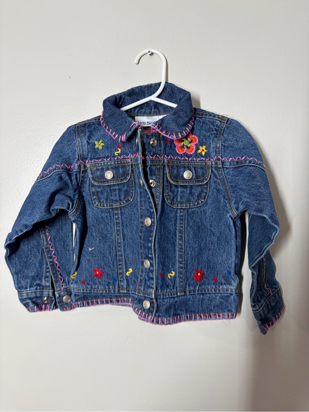 Vintage jet set Kids Denim Jacket with Pink Embroidery size 18 months